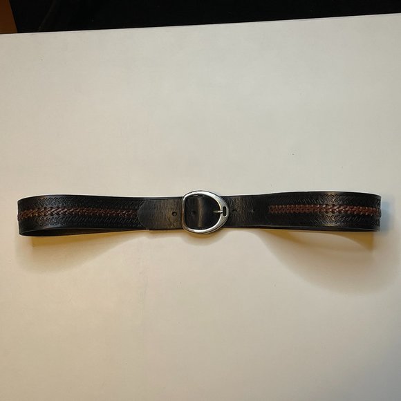 Ralph Lauren Leather Belt Black with Brown braided detail - Picture 1 of 7